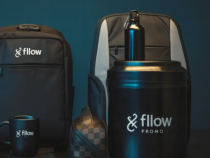 Kit de onboarding com mochila, garrafa térmica, caneca e necessaire personalizados com a marca Fllow